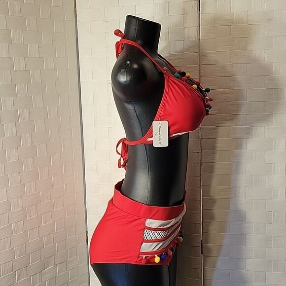 BRAND NEW DIANA SECRET HIGH WAIST TWO PIECE BIKINI SET PADDED SOLID SWIMSUITS - Picture 5 of 12